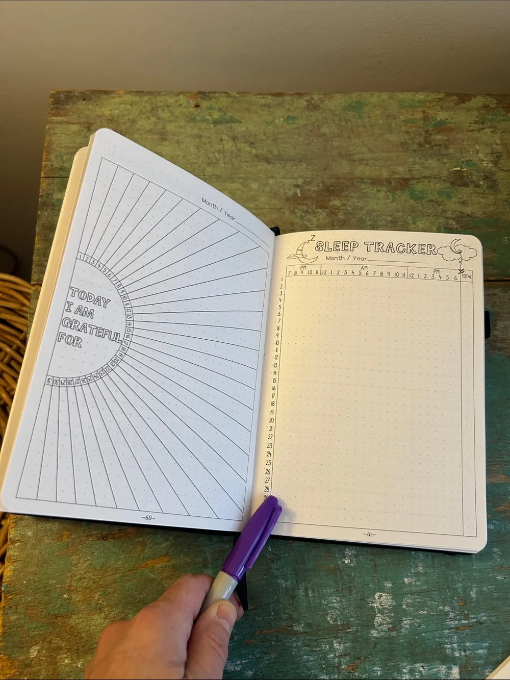 Daily Journal / Tracker/ Organizer Black with Moon & Flower Design